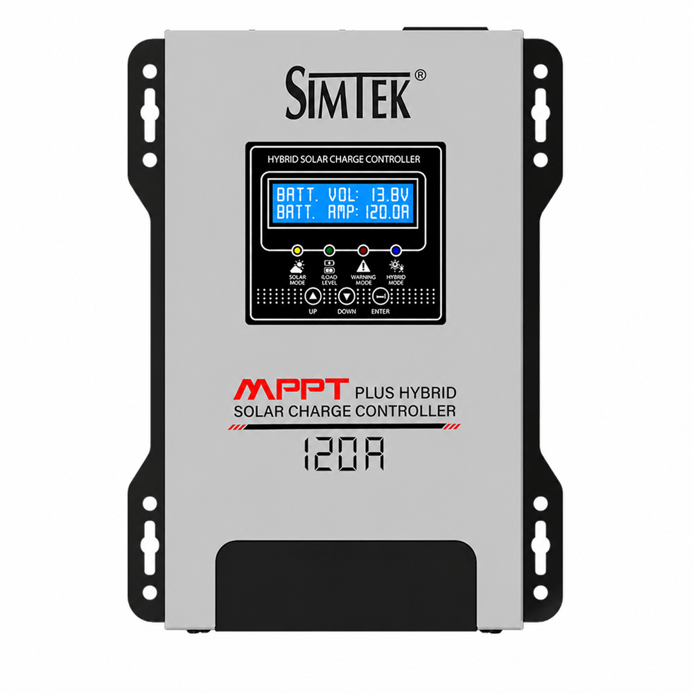 Simtek Mppt Plus Hybrid Solar Charge Controller 170v Voc 120amp Fully Automatic With Dual Lcd & Led Display Auto Detect 12v/24v – 1 Year Warranty