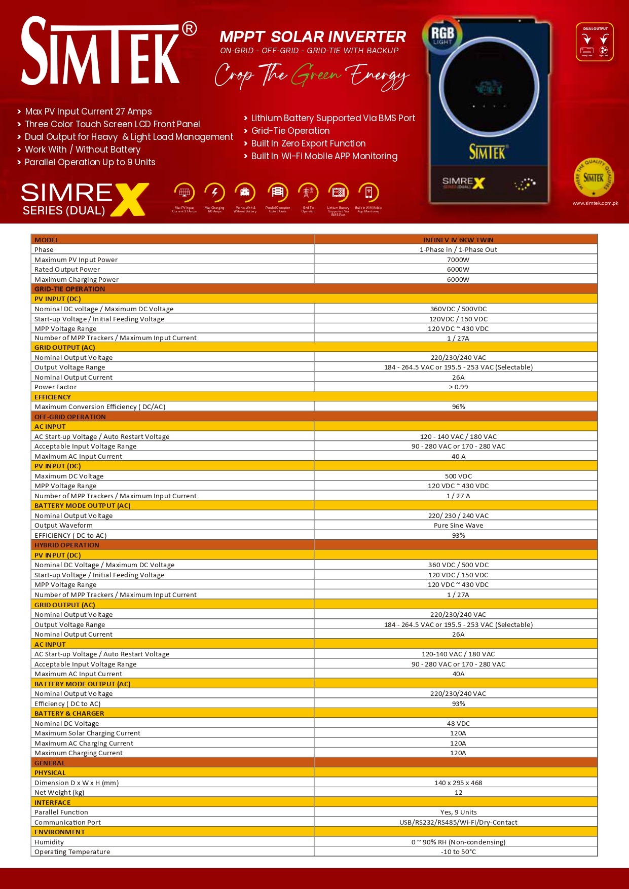 Simtek SIMREX (DUAL) 6KW-48V Hybrid Solar Inverter - Image 7
